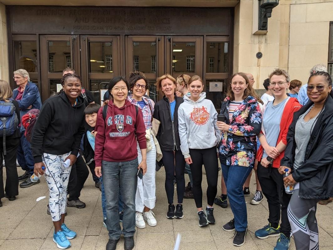 Walkers gather outside the Oxford Combined Court for the Oxford Legal Walk 2023