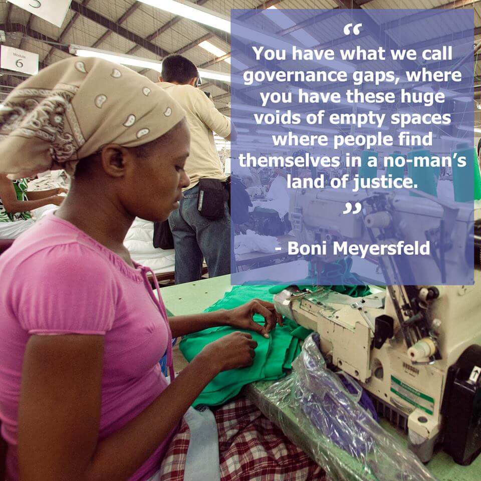 Image of woman sewing with text saying You have what we call governance gaps