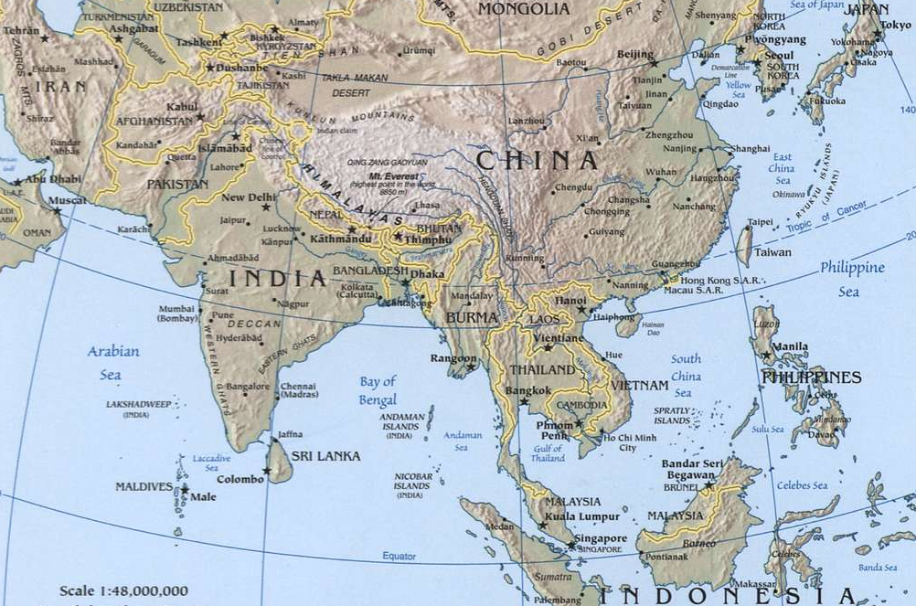 Map showing central and southern Asia