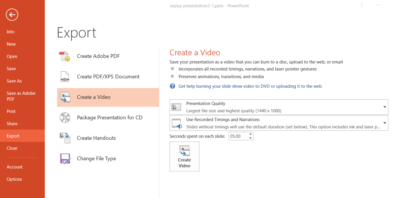 Powerpoint - save as video