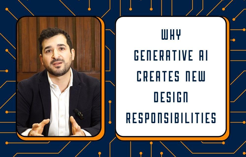 A picture of Professor Ignacio Cofone presenting next to the words 'Why generative AI creates new design responsibilities