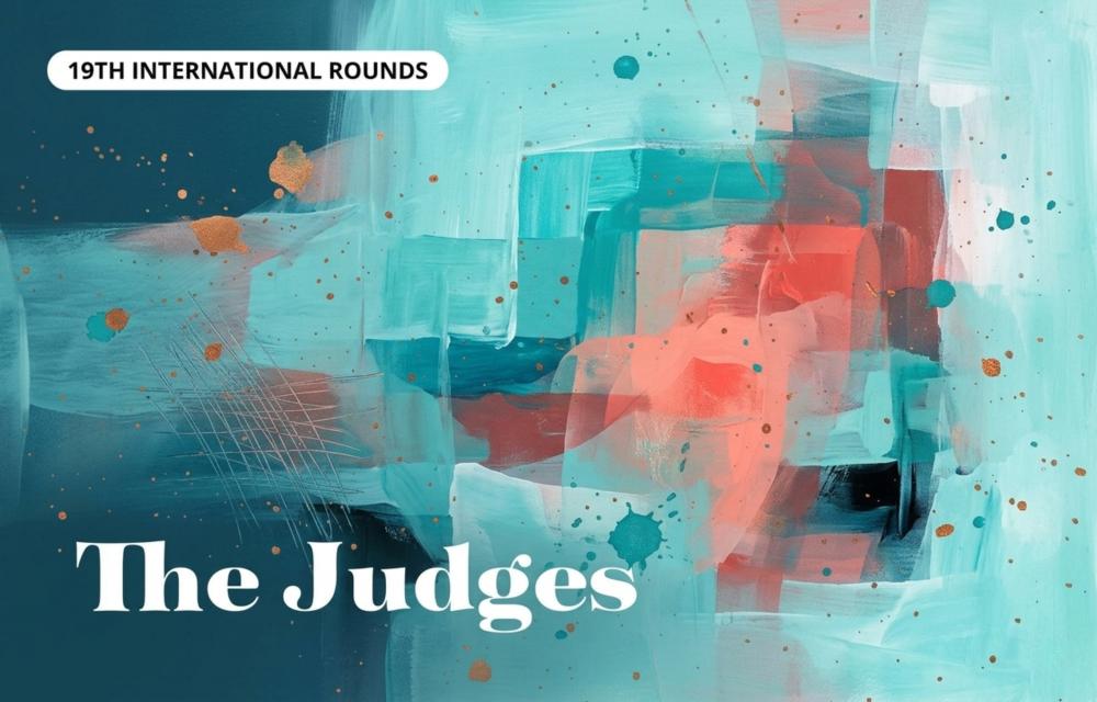 The words 'The Judges' on an abstract painting background
