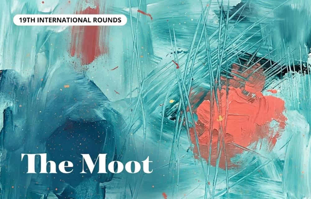 The words 'The Moot' written on an abstract painting background