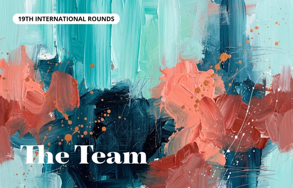 The words 'The Team' written on an abstract painting background