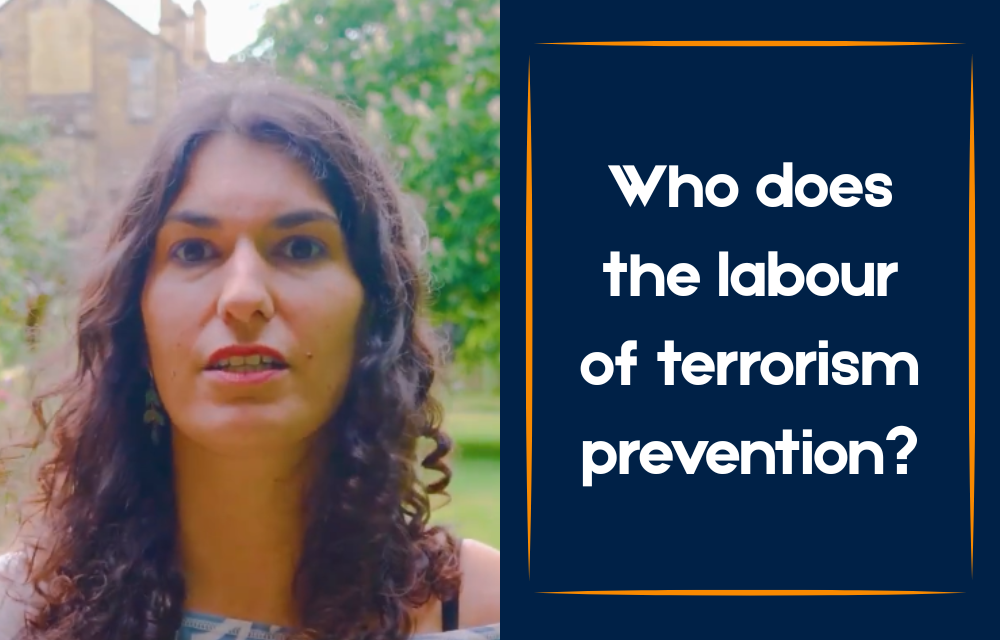 Picture of Leila Ullrich next to the words 'Who does the labour of terrorism prevention?'