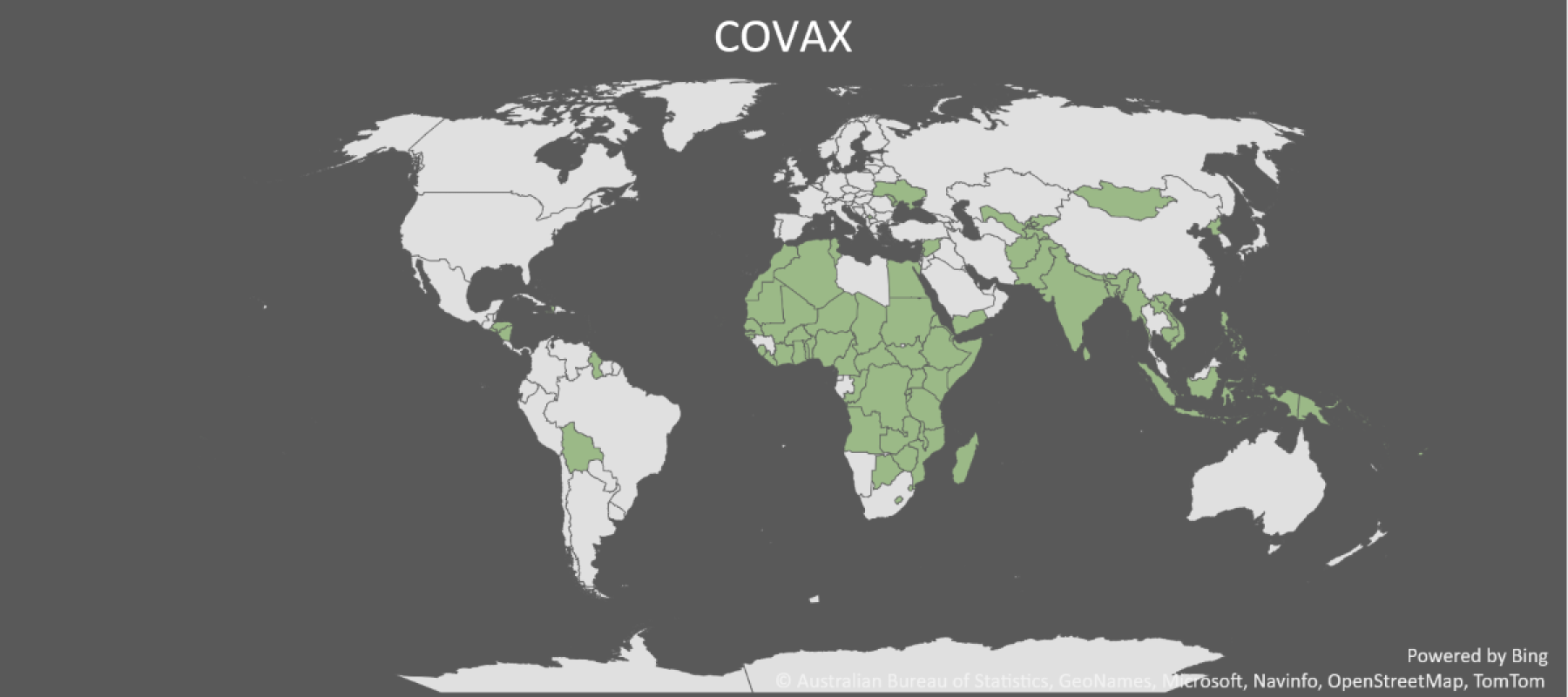 World map showing countries covered by the COVAX Covid Vaccine no-fault compensation scheme