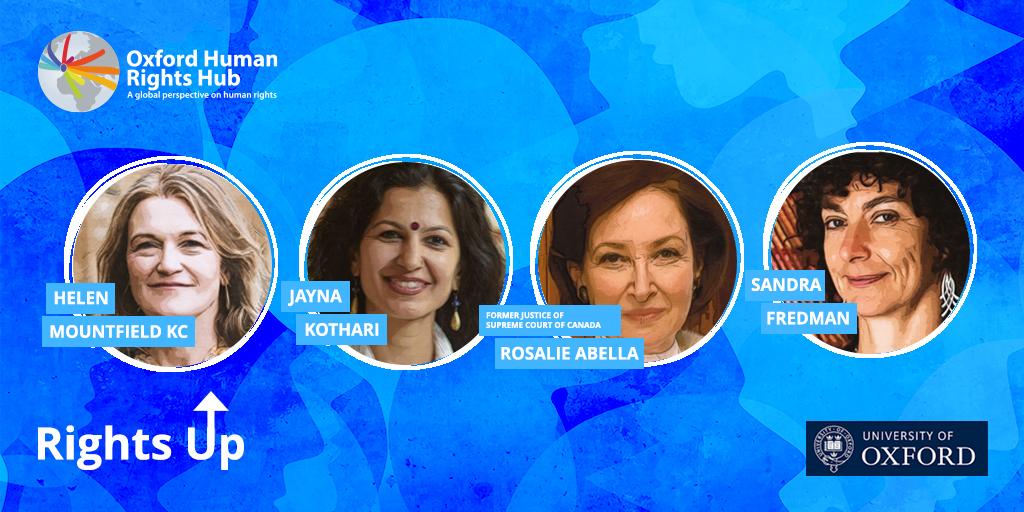 Image of Oxford Human Rights Hub logo against a blue background. The words RightsUp are written on the bottom with the speakers image..