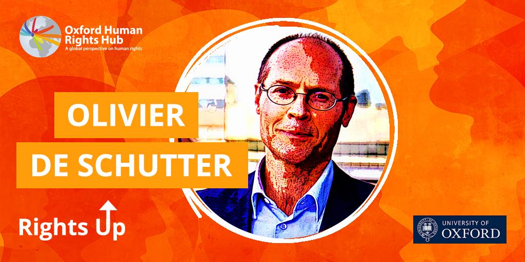Image of Olivier De Schutter on an orange textured background. Logos of Oxford Human Rights Hub Podcast and the Law Faculty, Oxford are seen in the corners