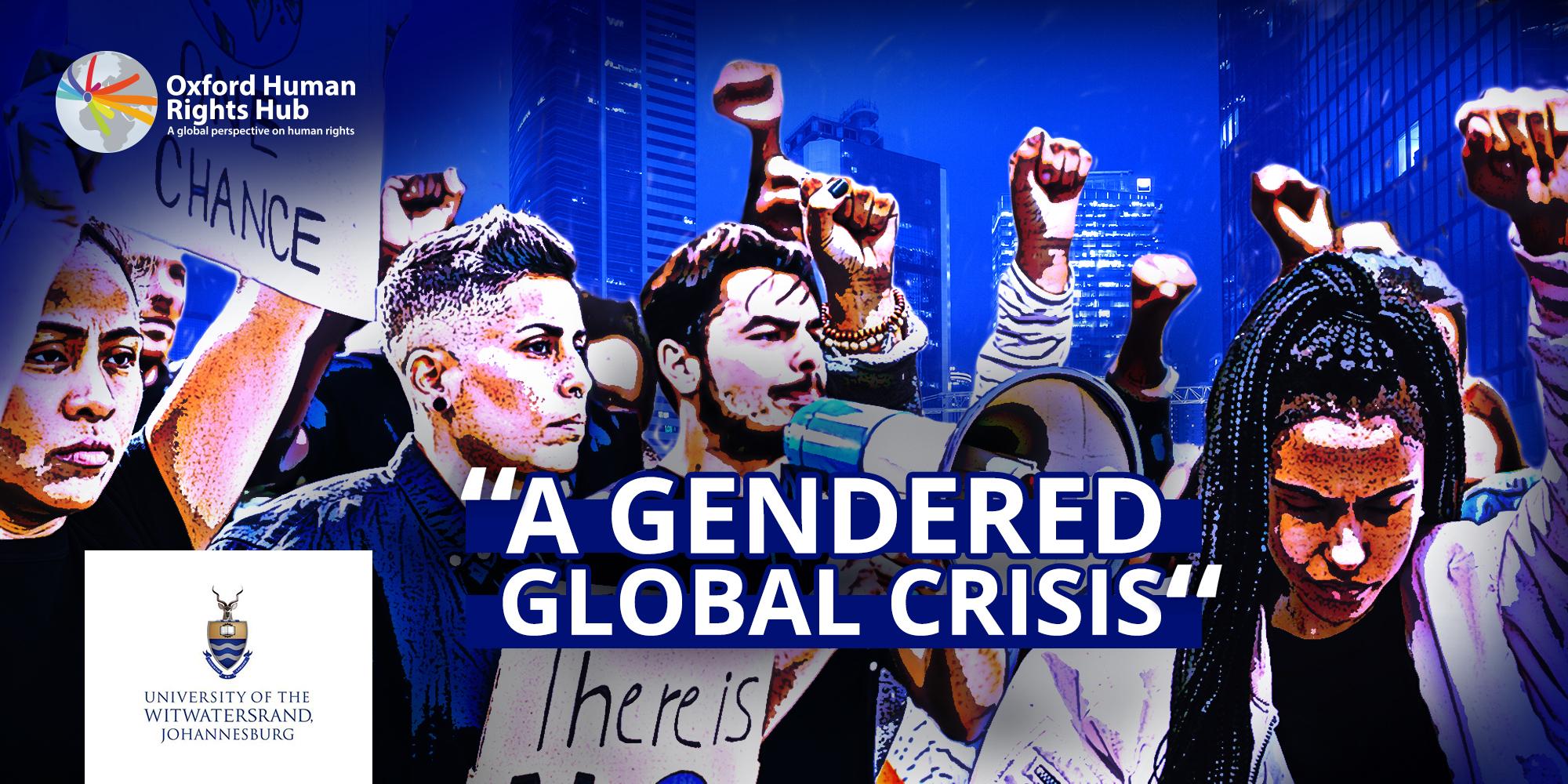 Image of protesters against a blue background. Logos of Oxford Human Rights Hub and the University of Witwatersrand, Johannesburg are visible.