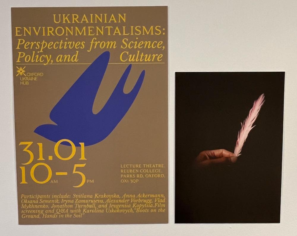 workshop poster and photo of a feather