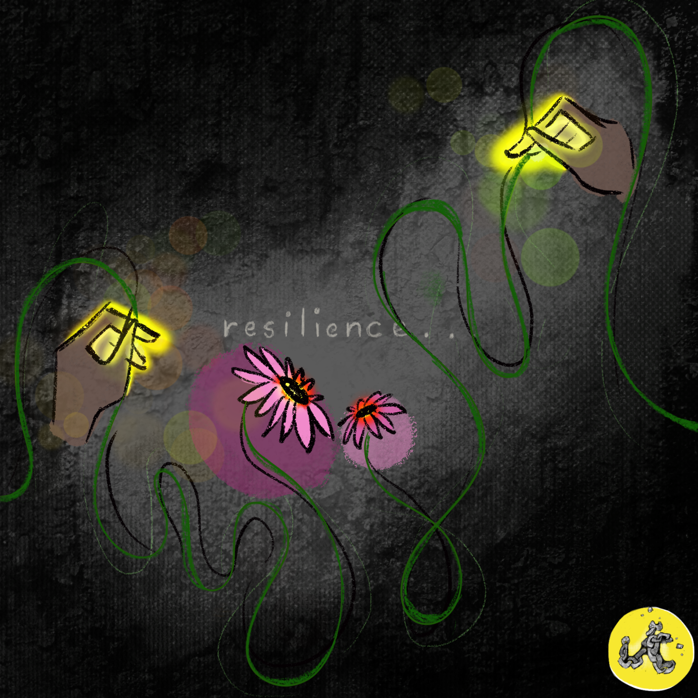'resilience', an illustration that shows a  string turning into flowers