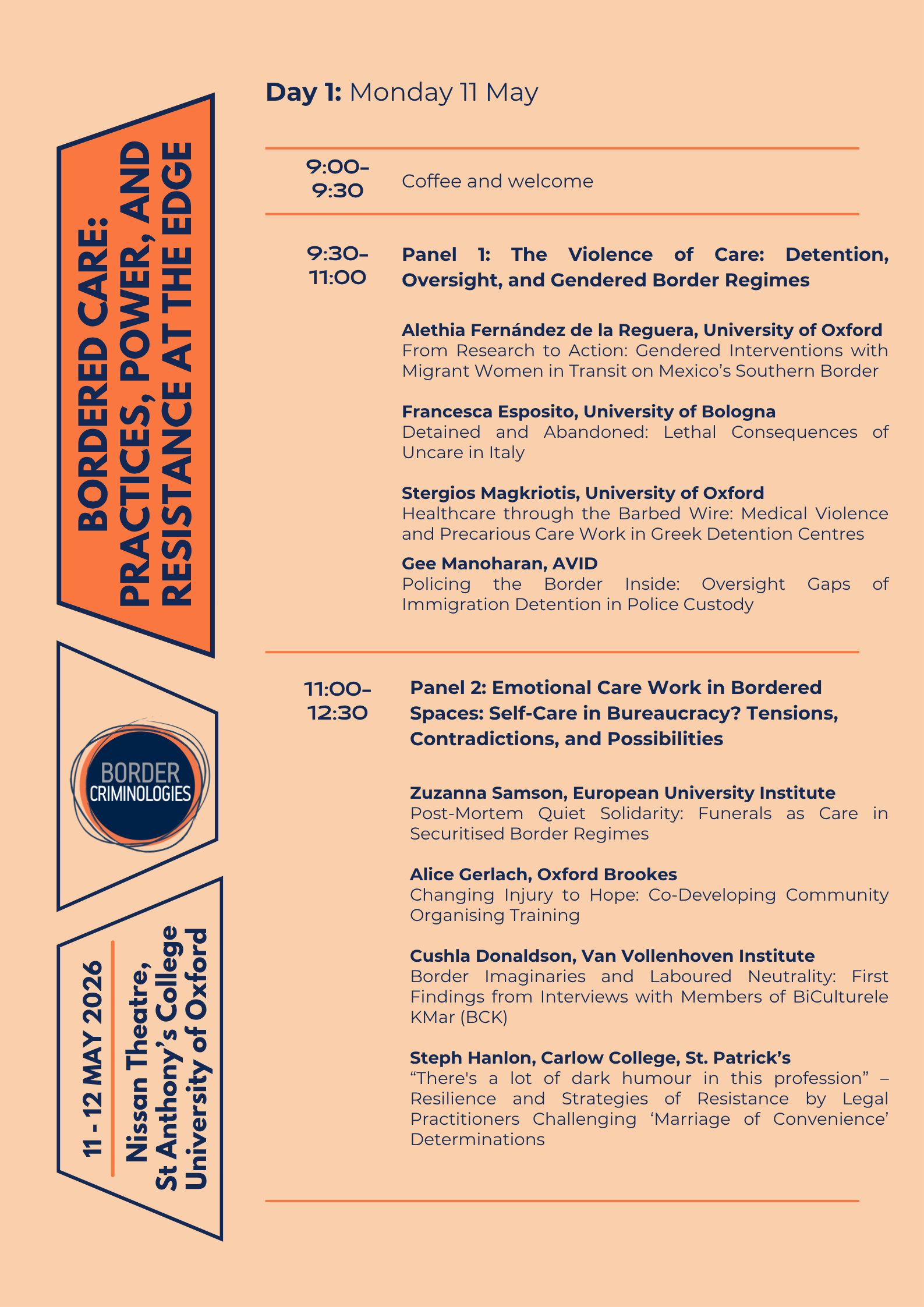 Full programme for Bordered Care Workshop (full plain text version below)