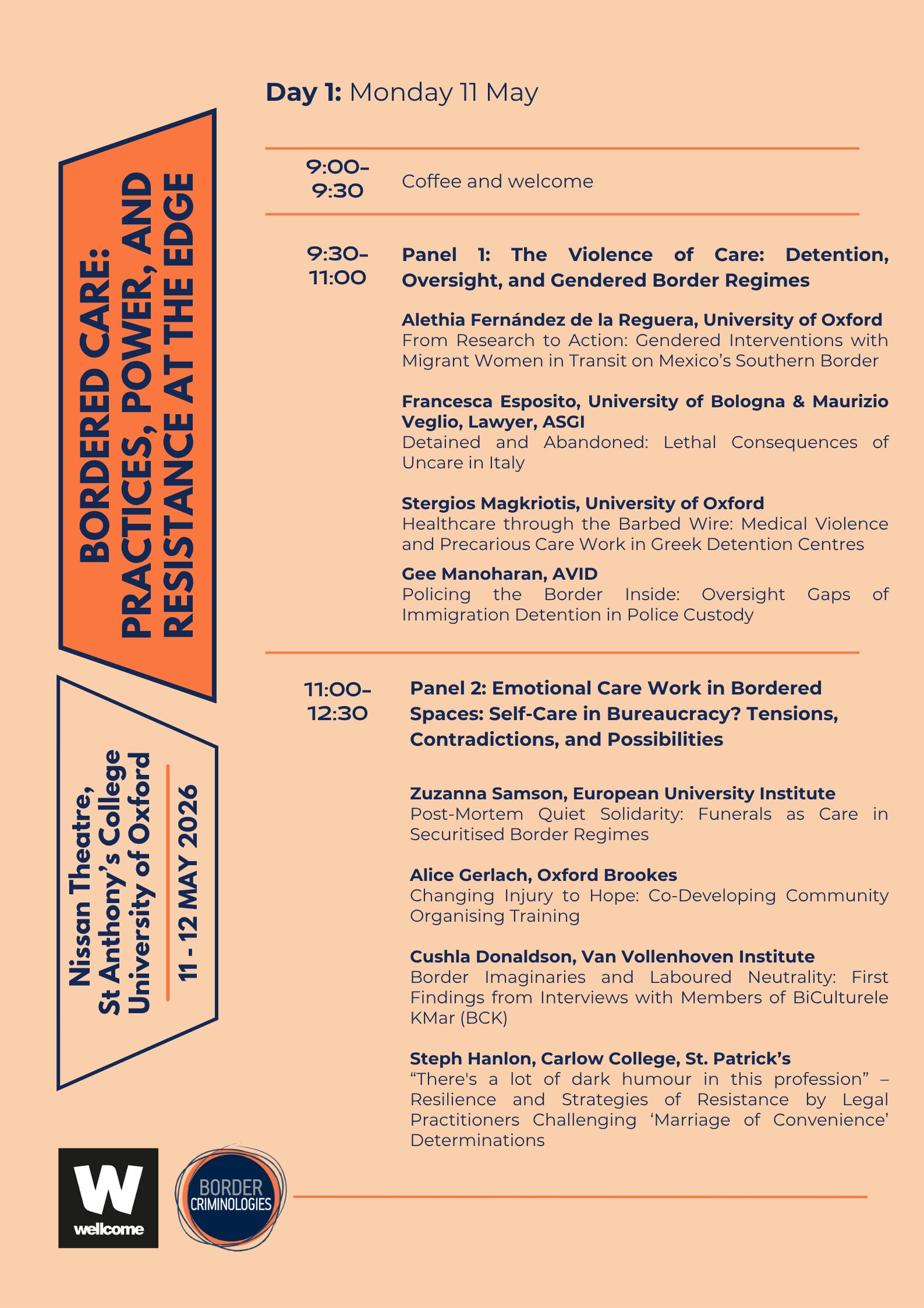 Full programme for Bordered Care Workshop (full plain text version below)