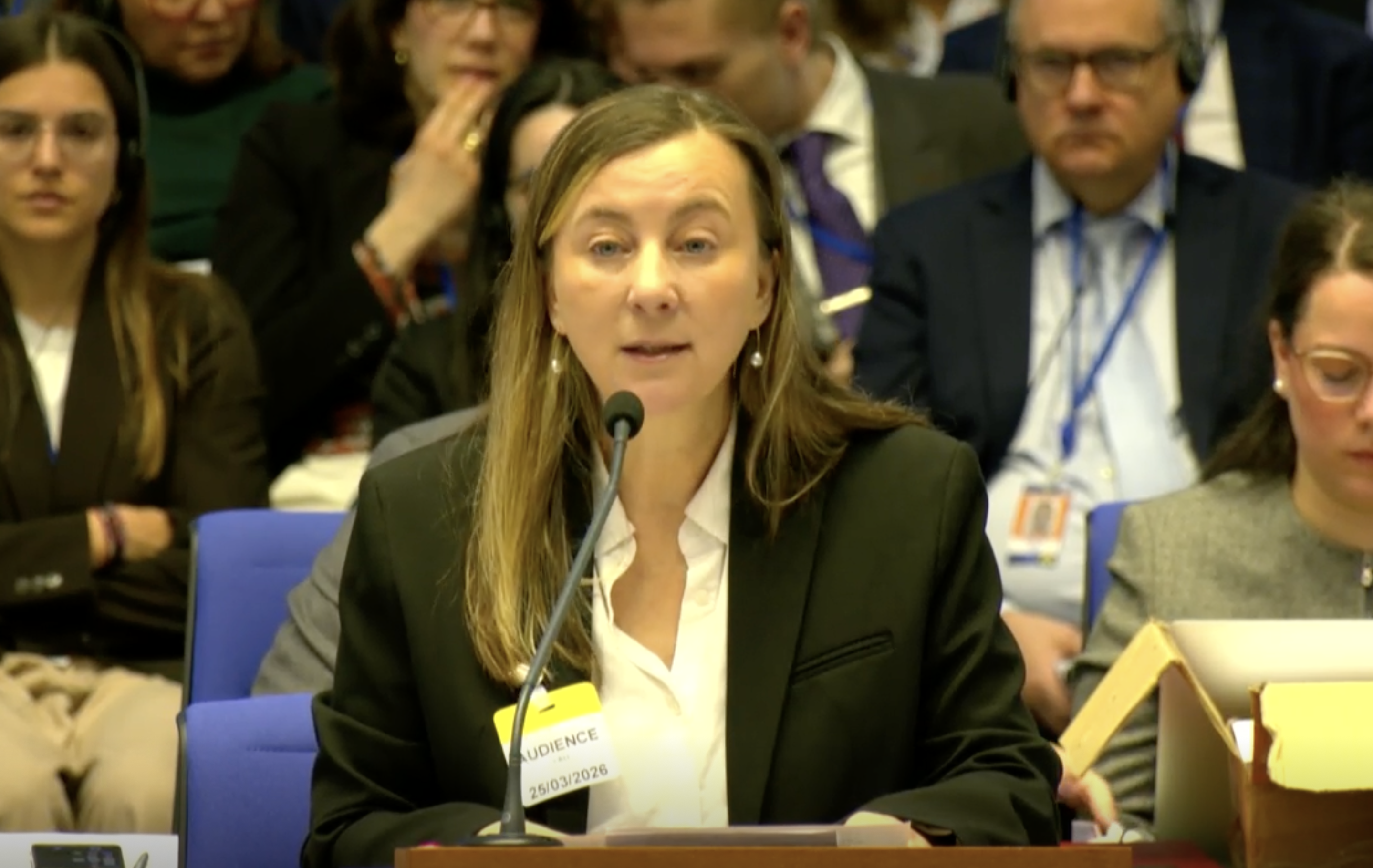 Basak Cali speaking at the Grand Chamber of the European Court of Human Rights