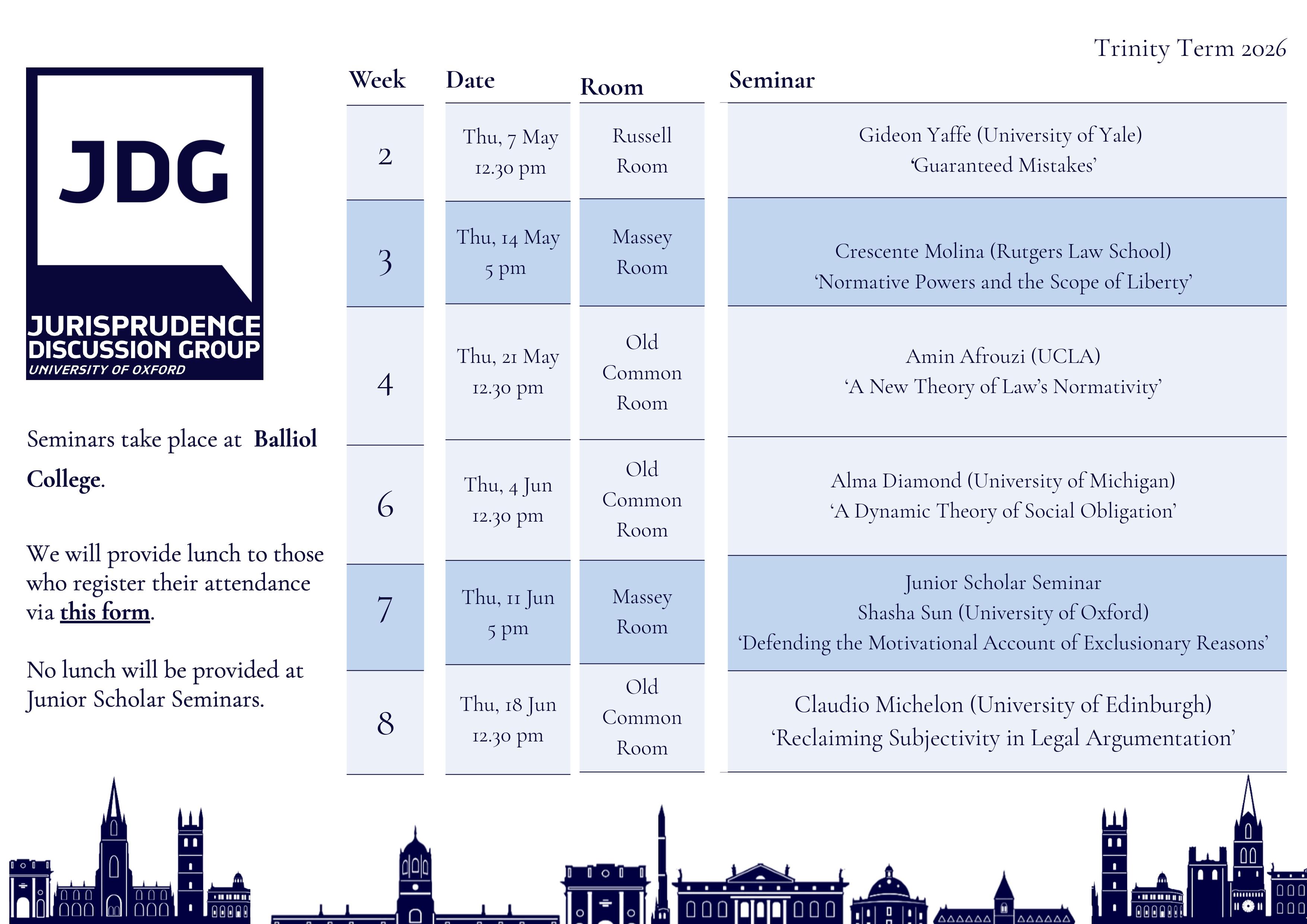 JDG Termcard Trinity Term 2026