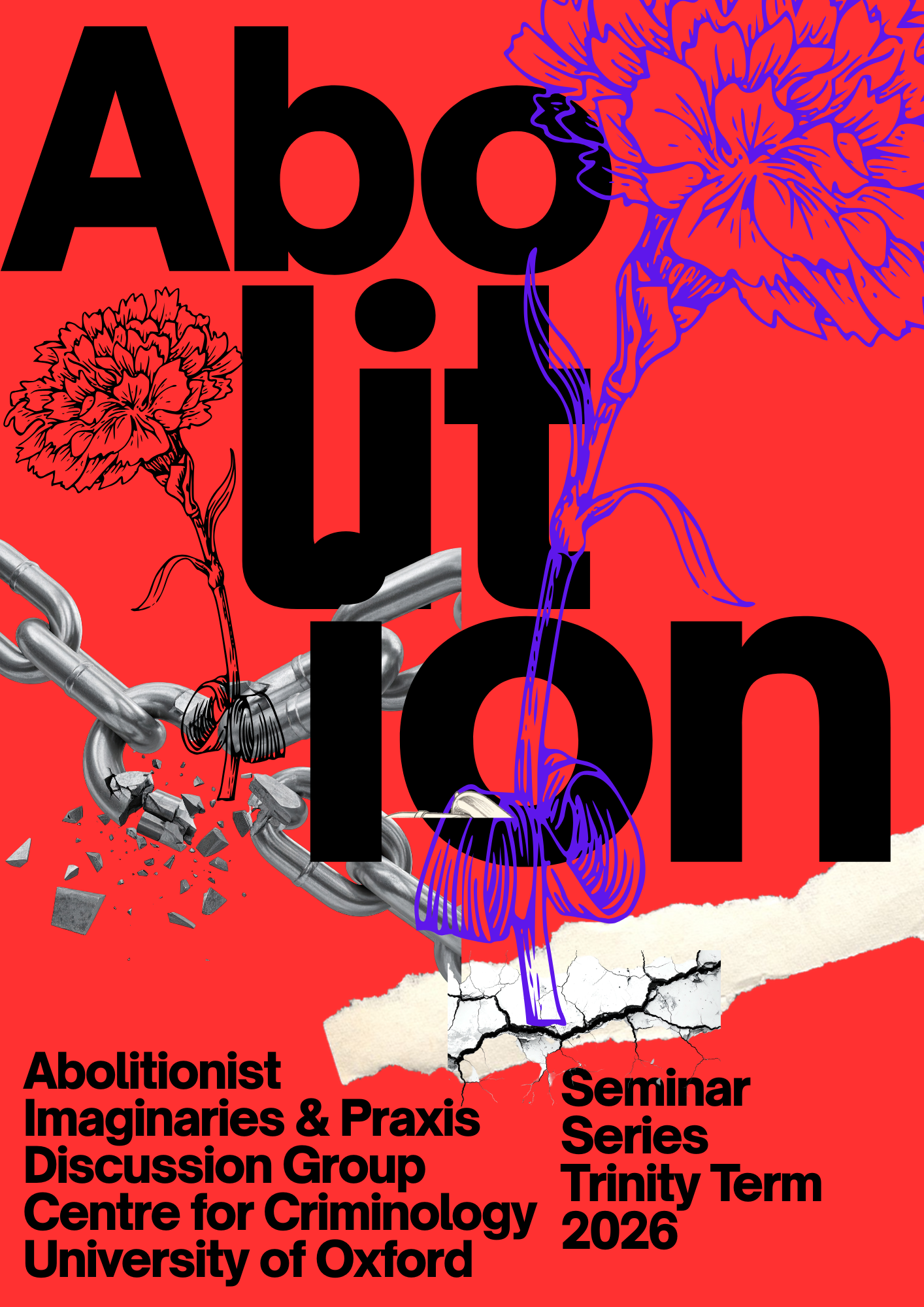 A poster stating "Abolition" with a breaking chain and flower
