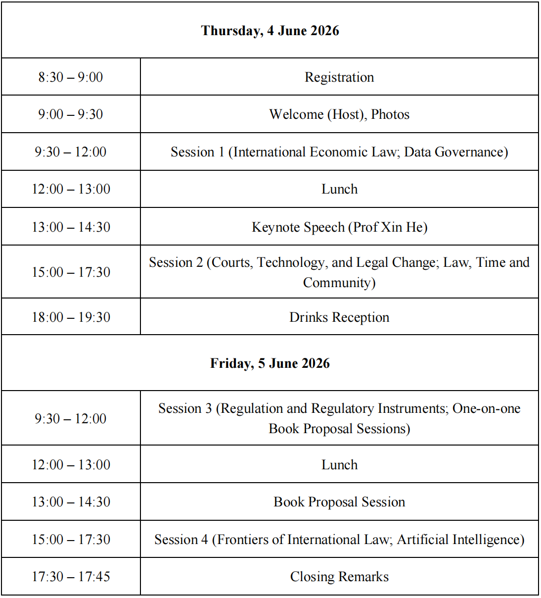 Summarised Programme