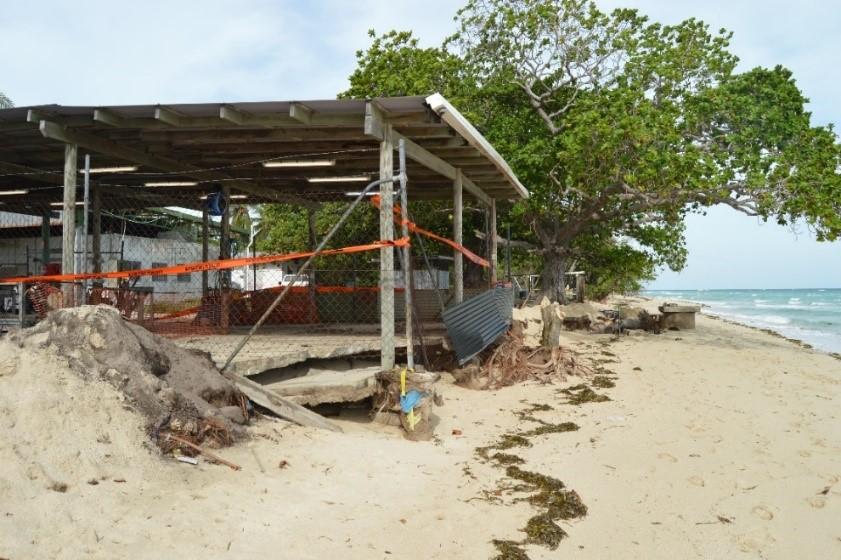 Infrastructure on Masig destroyed by storm surge in a 2019 cyclone. Photo by ClientEarth.