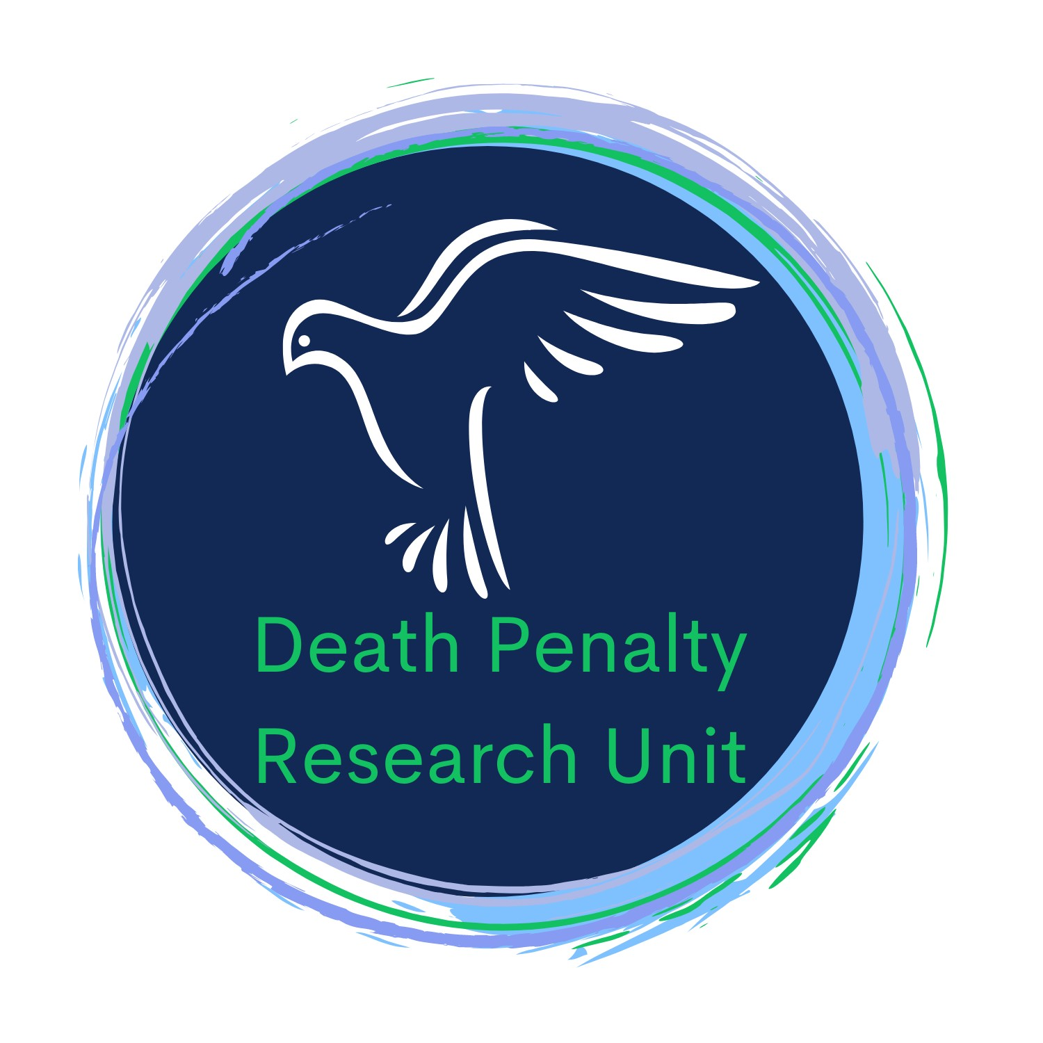 Death Penalty Research Unit Logo with a bird outline against a blue backdrop