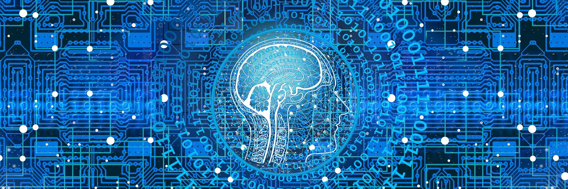 An AI brain on a blue background