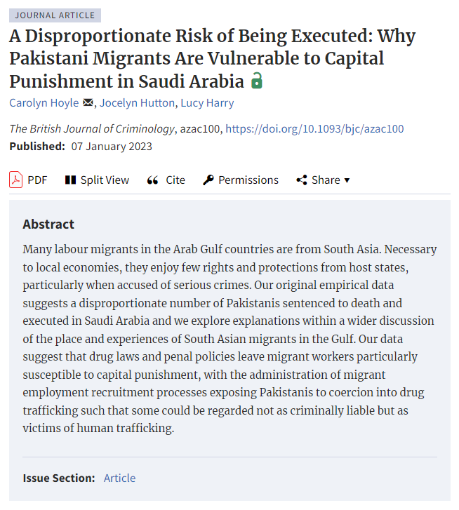 Title and abstract of British Journal of Criminology article