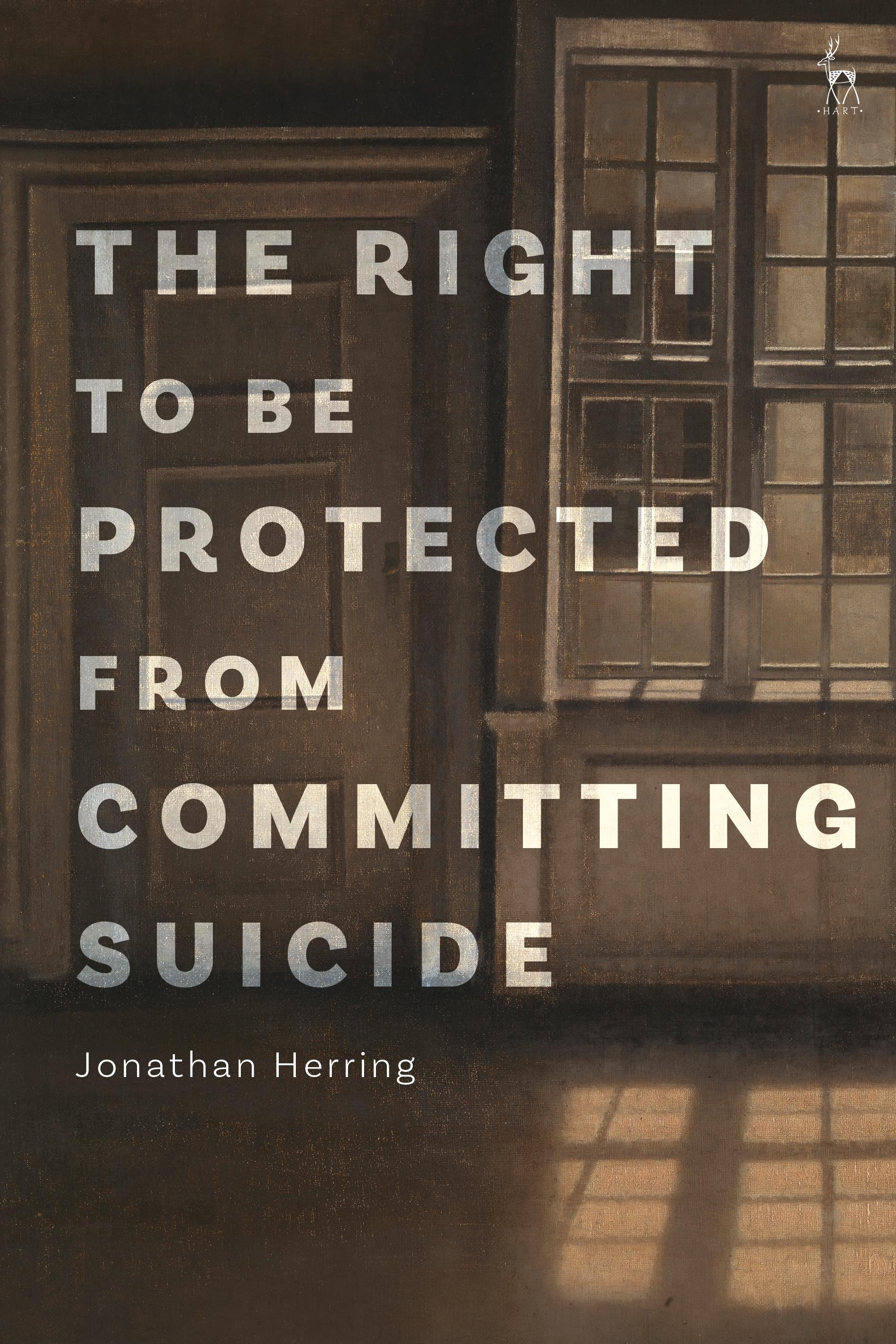 Text 'The right to be protected from committing suicide' against a background of a closed door and a window