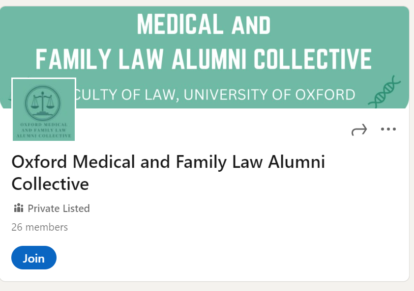 Light green background with white text saying Medical and Family Law Alumni Collective