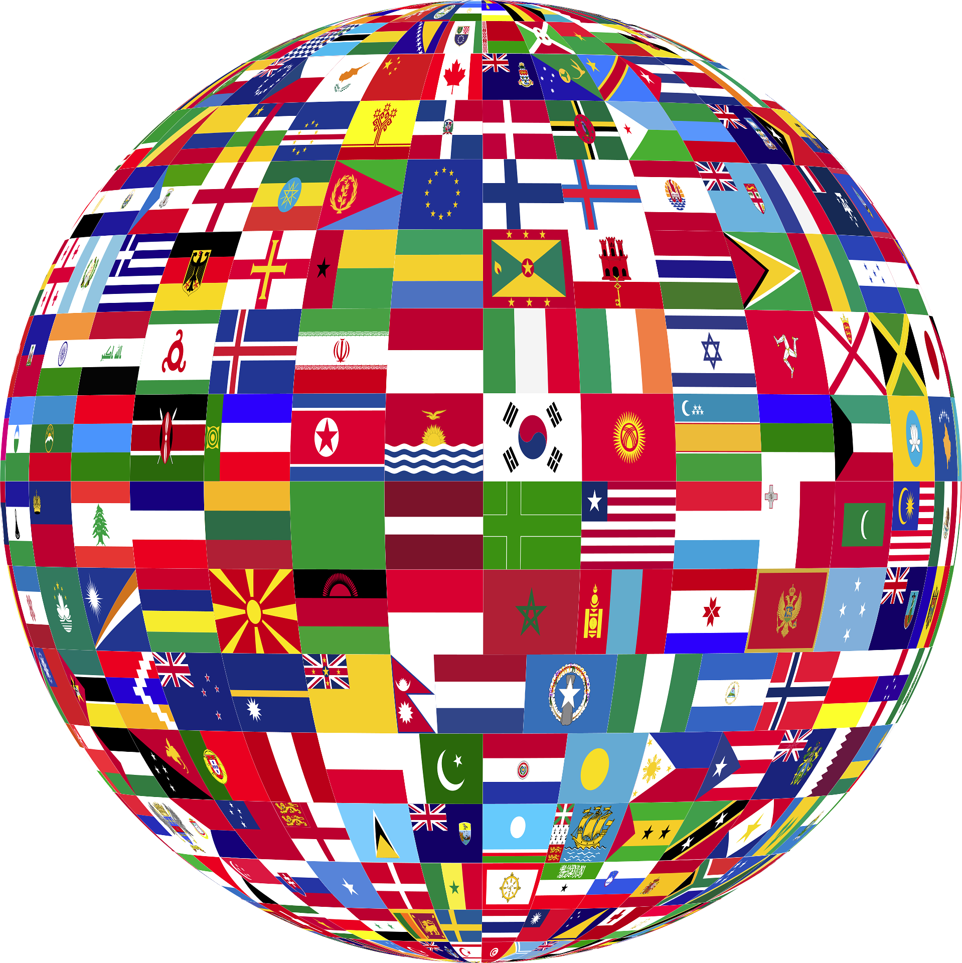 A stylised image of the globe containing various national flags.