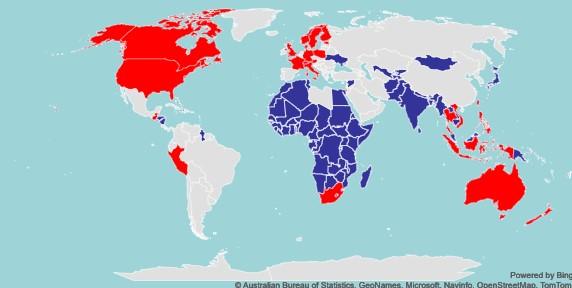 World map showing the jurisdictions covered by the NFCS which we asked to participate in phase 2in 