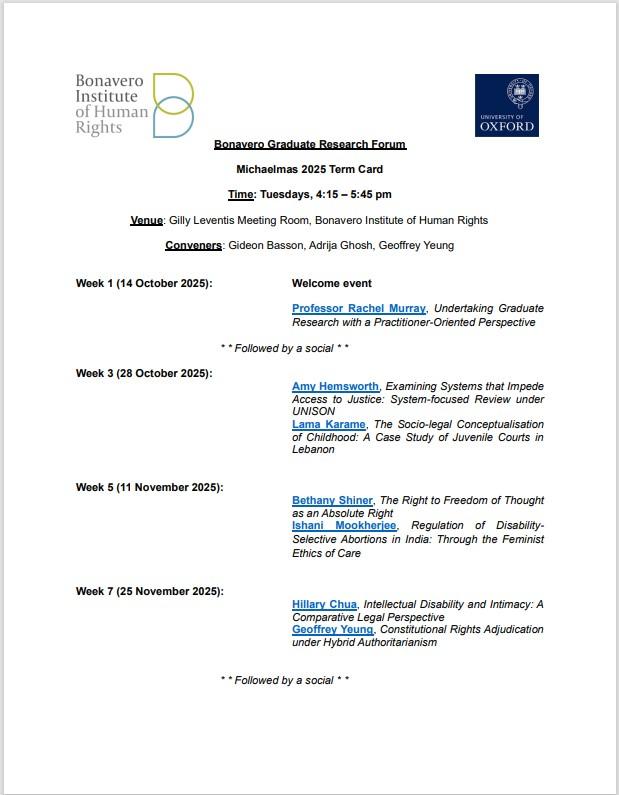 Bonavero Graduate Research Term Card Michaelmas 2025