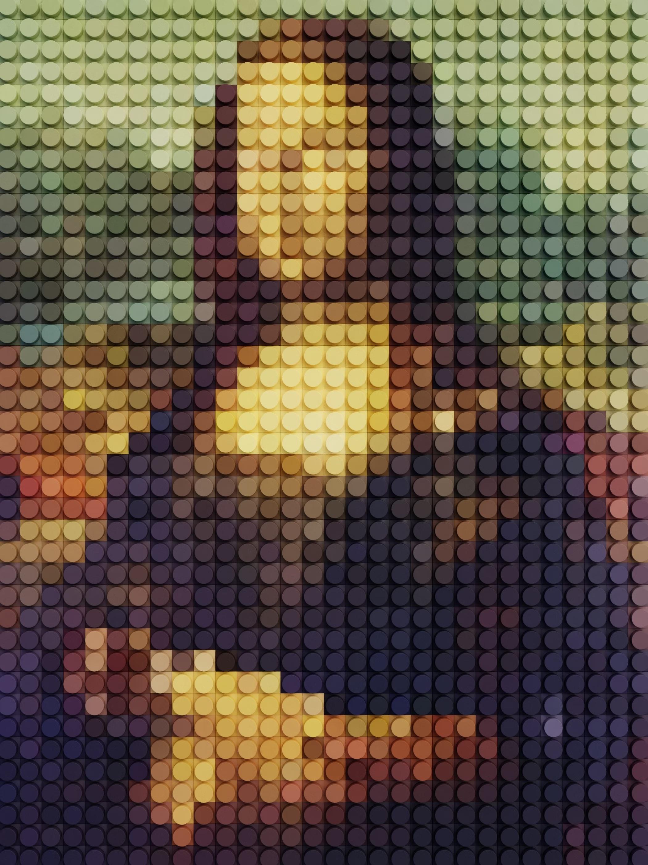 A portrait of Mona Lisa in lego bricks 