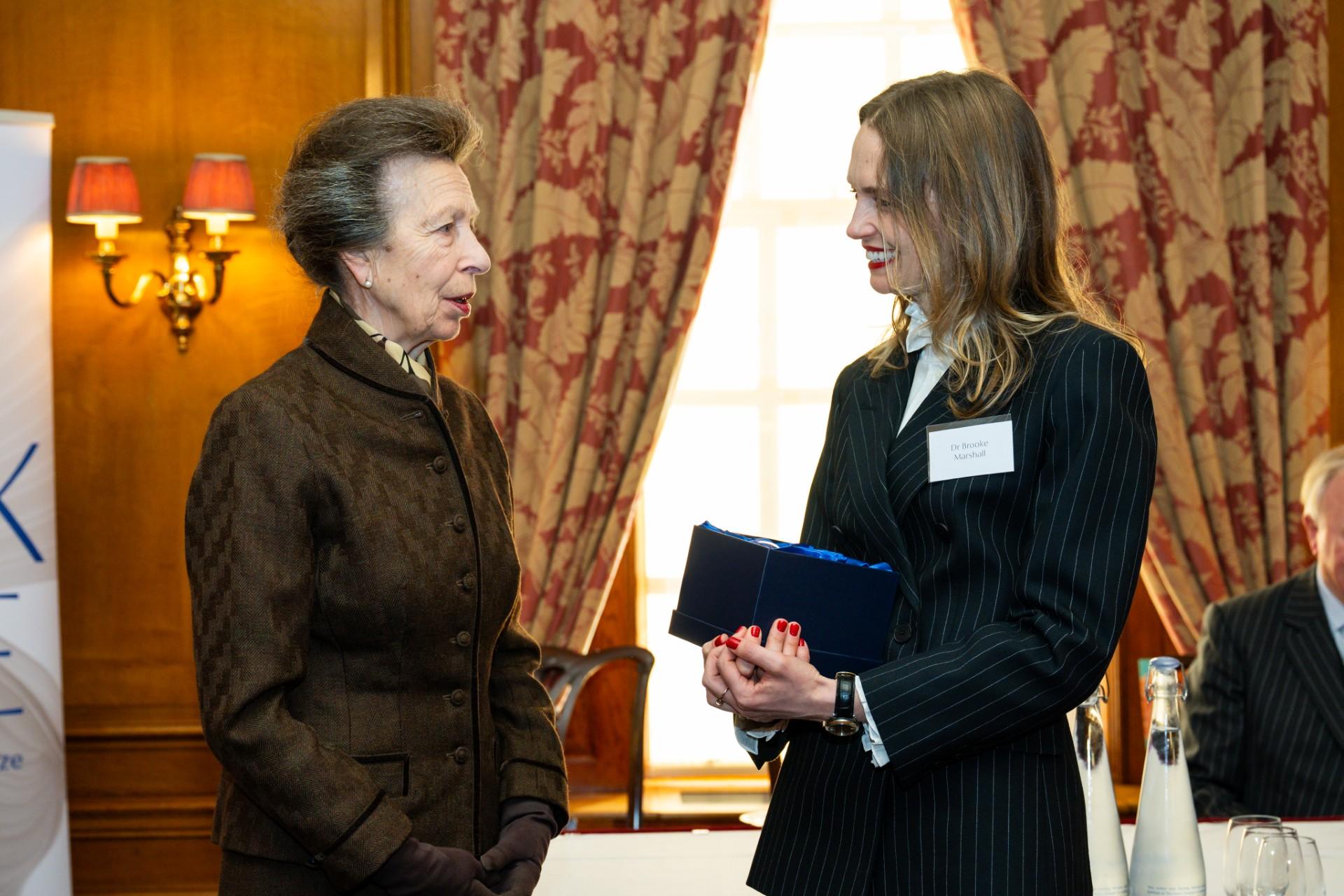 Dr Brooke Marshall receives her Inner Temple book prize from HRH The Princess Royal.