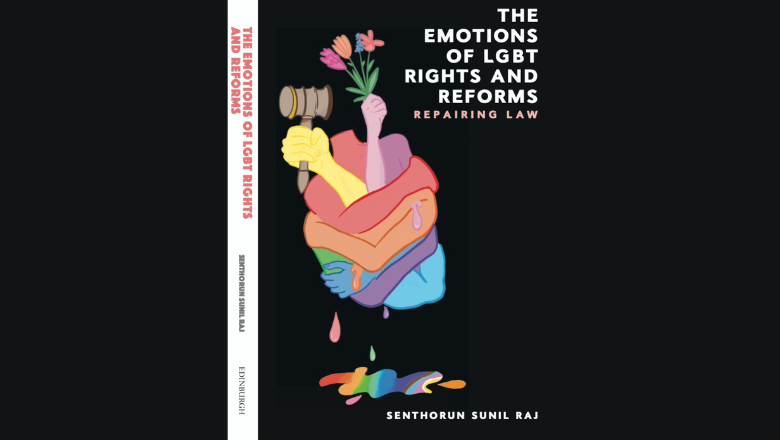 The book cover features intertwined arms in the shape of a heart, holding up a gavel and a flower. 