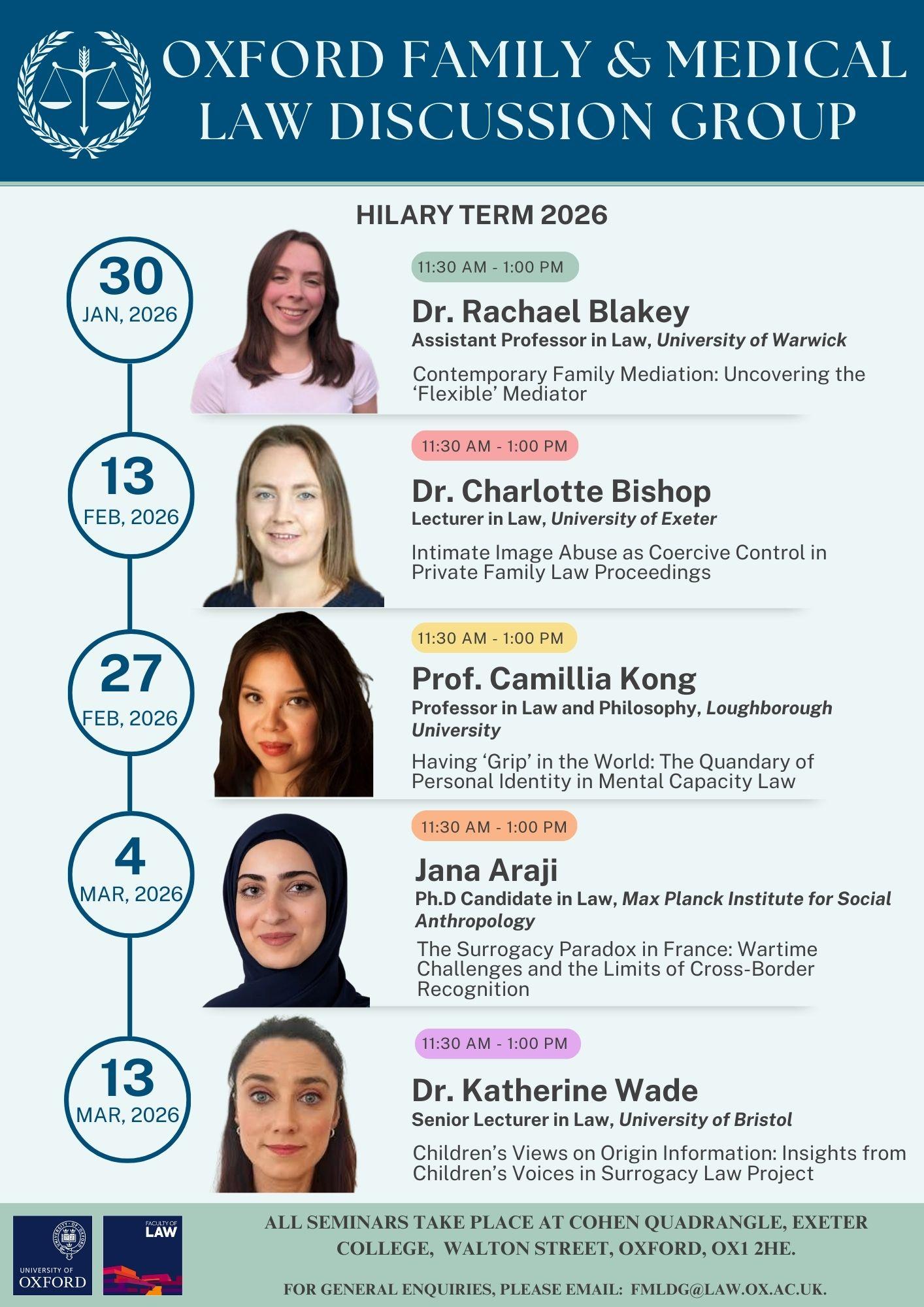 Term Card for Hilary Term 2026