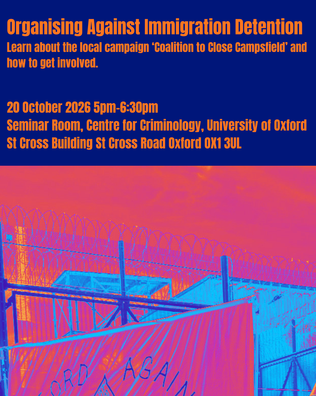 A flyer with the event info and a picture of a barbed wired fence